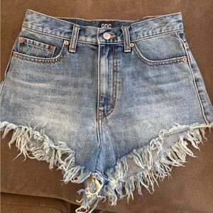 BDG Cheeky High Rise Light Blue Frayed Denim Shorts